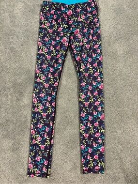 Girls Floral Leggings with Pink & Teal Accents
